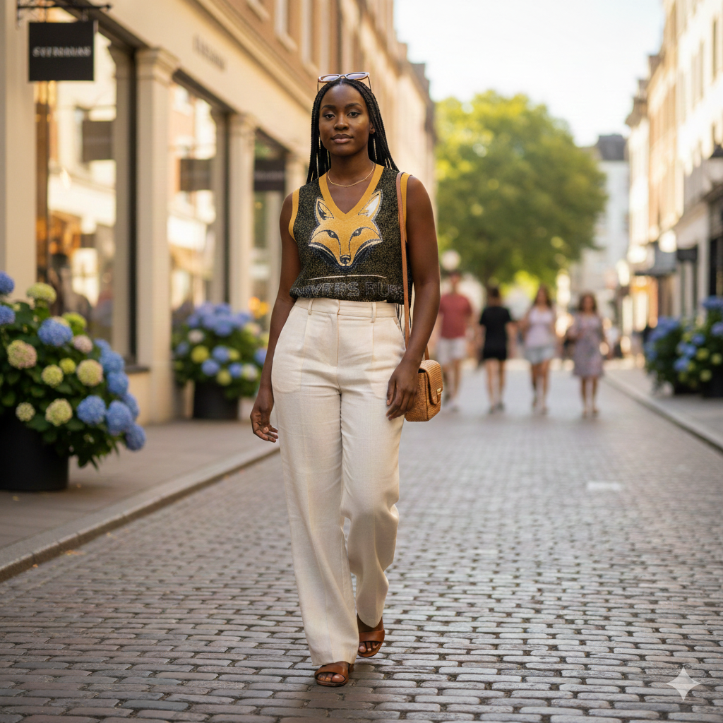 Pull en tricot col V sans manche